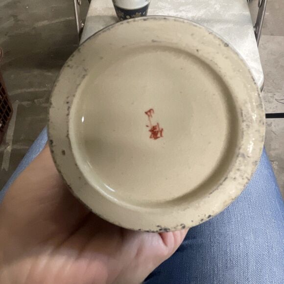 Pair of Vintage Satsuma Pottery Vases 7.5” Floral Blue Gold Signed - Picture 11 of 11